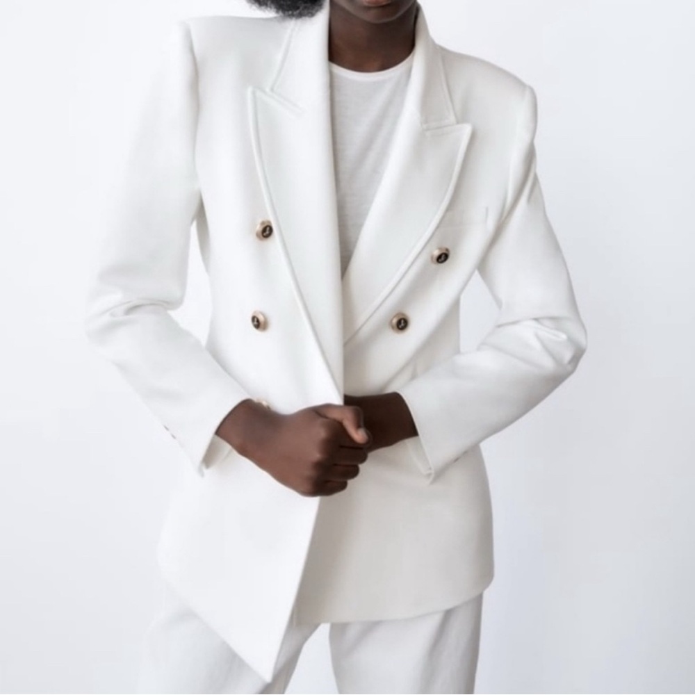 Zara White Double-Breasted Blazer